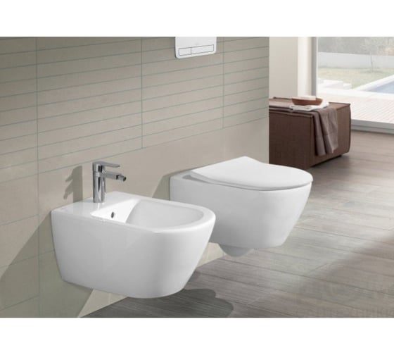 Подвесной безободковый унитаз Villeroy & Boch Subway 2.0 с крышкой-сиденьем Slimseat 5614R2R1