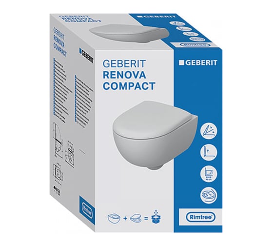 Комплект подвесного безободкового унитаза GEBERIT 500.803.00.1 Renova Compact Rimfree T 00000080298