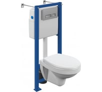 Комплект CERSANIT DELFI подвесной унитаз + инсталляция VECTOR, кнопка хром матовый, белый 00000069182