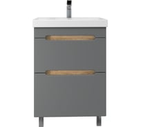 Напольная тумба Sanstar Diva 50 с раковиной Moduo 50 (комплект) для ванной комнаты Дуб вотан, графит софт 457.1-1.4.1.КМОД