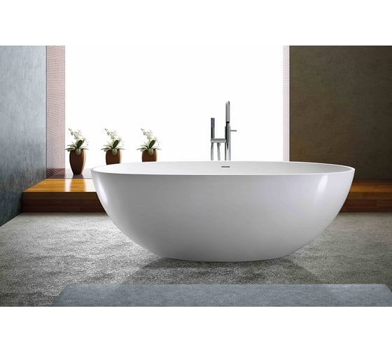 Ванна из искусственного камня Azario SOLID SURFACE с хромированным сифоном, 1800х930х560 мм 00062767