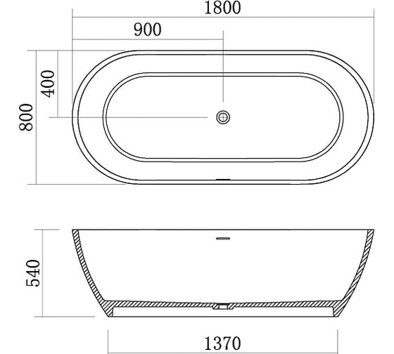 Ванна Azario SOLID SURFACE из искусственного камня, с хромированным сифоном, 1800x800x540 мм YL6062 00062768