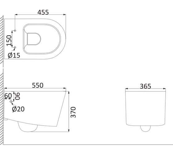 Подвесной унитаз Creo Ceramique RENNES 550x365x370, безободковый, микролифт RE1100R+RE1001T 00034081
