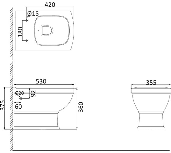 Унитаз подвесной Creo Ceramique ORLEANS микролифт, 530x355x375 OR1100+OR1001 00028227