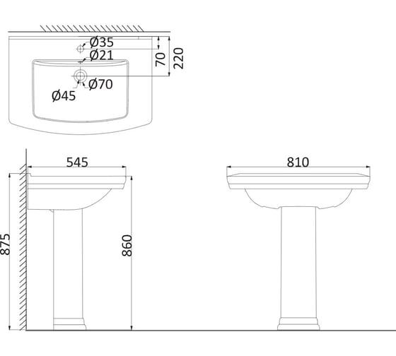 Раковина на одной ножке Creo Ceramique ORLEANS 800x545x870 OR3100+OR3110 00029792