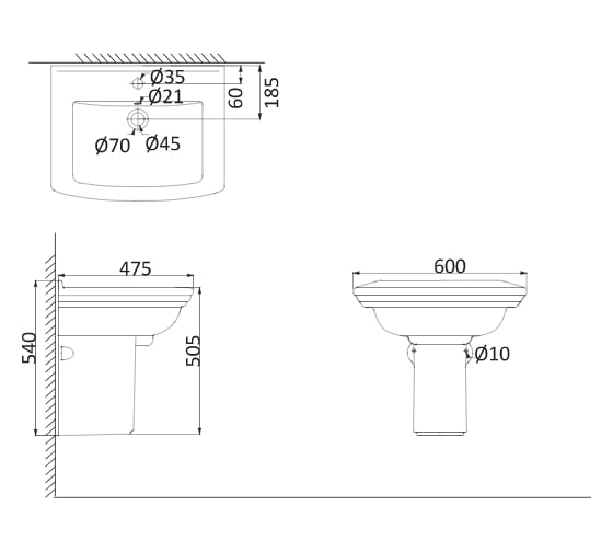 Раковина на одной ножке Creo Ceramique ORLEANS 600x475x870 OR3000+OR3010 00040430