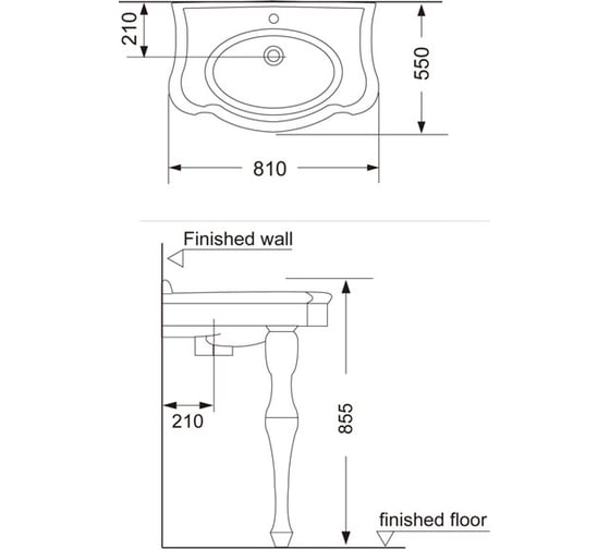 Раковина на двух фигурных ножках Creo Ceramique ORLEANS 810x550x855, с креплениями OR3300+OR3310 00047912