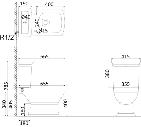 Унитаз-компакт Creo Ceramique ORLEANS микролифт, 4/6 л., 665x415x785 OR1002+OR1003+OR1001 00033443