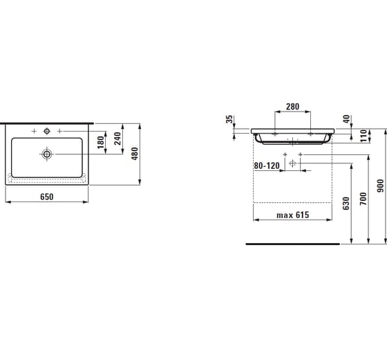 Раковина Laufen LIVING SQUARE 65х48 см, с отверстиями для смесителя 8164310001041 00026364