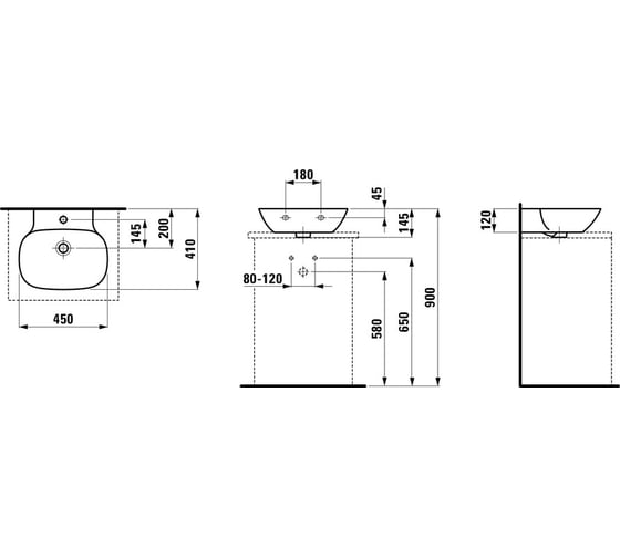 Мини-раковина Laufen INO 450х410 мм, SaphirKeramik, двустороння глазуровка 8163000001041 00033692