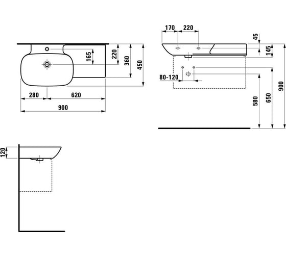 Раковина Laufen Ino полочка справа, белая, покрытие LCC 00033376 8.1330.2.400.109.1
