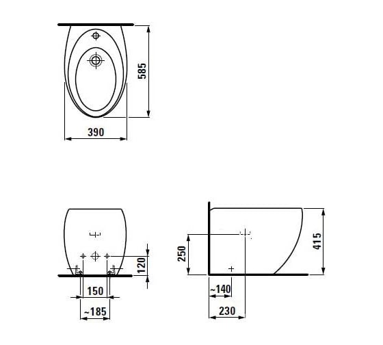 Напольное биде Laufen Alessi One с отверстием для смесителя, покрытие LCC 00025426 8.3297.1.400.304.1