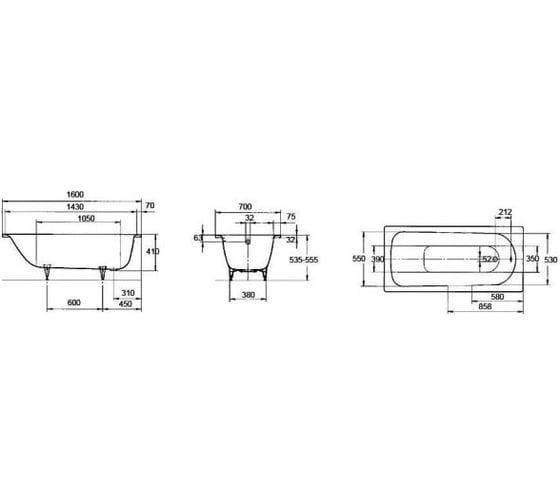 Ванна Kaldewei SANIFORM PLUS 362-1 размер 1600х700х410, Easy clean, alpine 111700013001 00030904