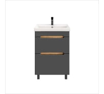 Тумба напольная SanStar Diva 50 с раковиной Енисей 50 для ванной комнаты, Дуб вотан, графит софт 457.1-1.4.1.КЕНИ