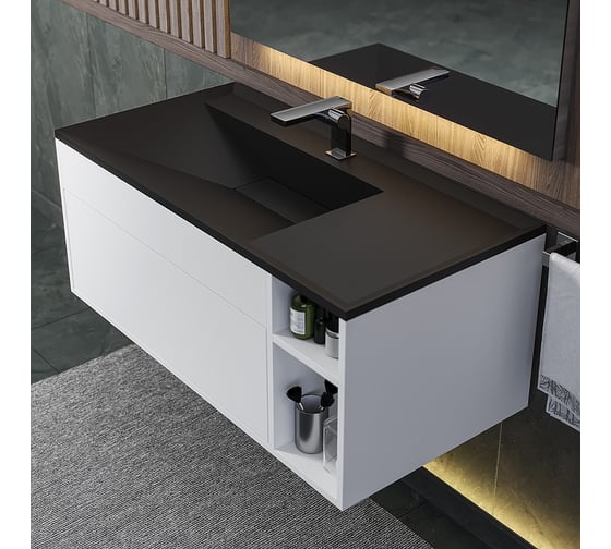 Раковина кварцевая для ванной Uperwood Lotus Quartz_100 см, черная матовая, космос 29192036