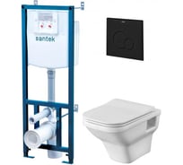 Подвесной безободковый унитаз с тонким сиденьем SC, инсталляция, панель черная SANTEK ПЭК ЛАЙН rimless 1WH501778