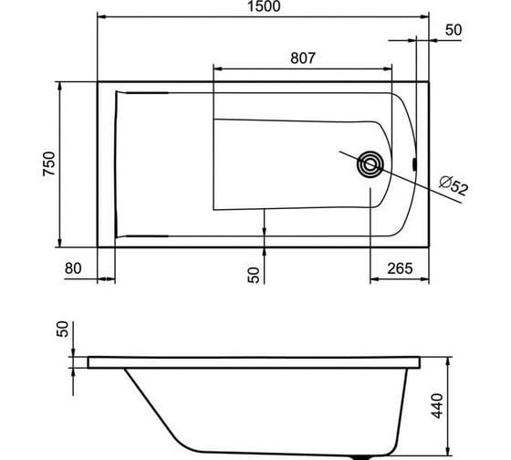 Акриловая ванна Santek ФИДЖИ прямоугольная 150х75 белая 1.WH50.1.598 00057201