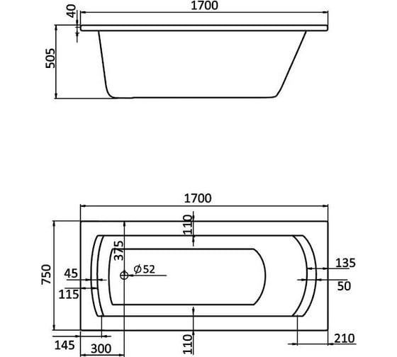 Акриловая ванна Santek МОНАКО XL прямоугольная, 170х75 см, белая 1WH111980 00025784