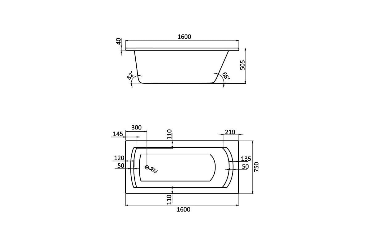 Акриловая ванна Santek МОНАКО XL прямоугольная, 160х75 см, белая ...
