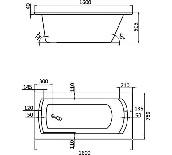 Акриловая ванна Santek МОНАКО XL прямоугольная, 160х75 см, белая 1WH111978 00041365