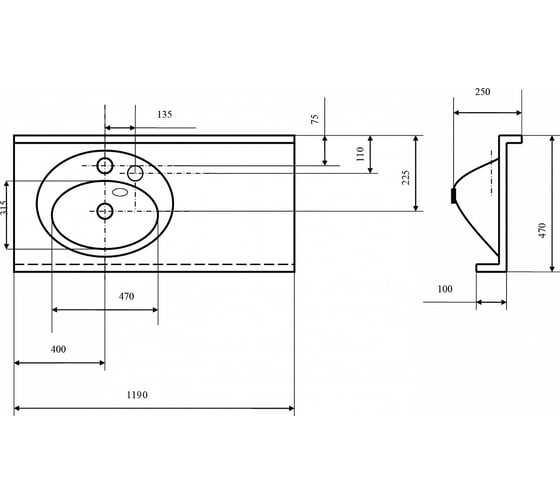 Раковина AQUATON Отель 1200/3 чаша справа 00021735