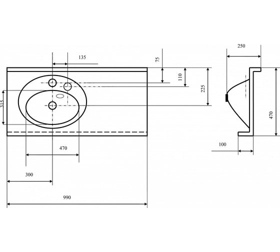 Раковина AQUATON Отель 1000/3, чаша справа 00018464