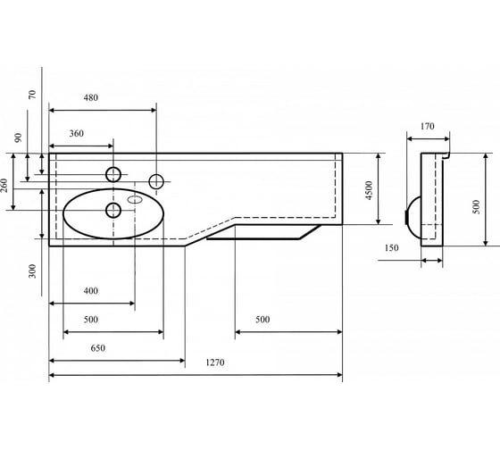 Раковина AQUATON Отель 1270/2, чаша справа 00015387
