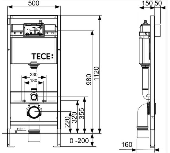 Инсталляция с панелью смыва TECE Now черная матовая, комплект K400407