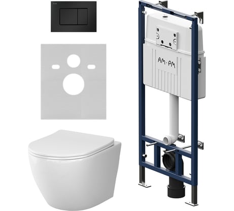 Инсталляция AM.PM MasterFit с клавишей S черный матовый, с подвесным унитазом Like Aquaspin, с сиденьем микролифт IS100238.801900