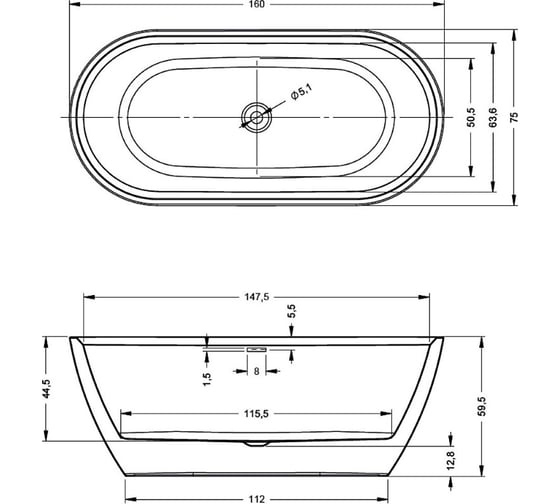Акриловая ванна RIHO INSPIRE FS 160x75 B091001005