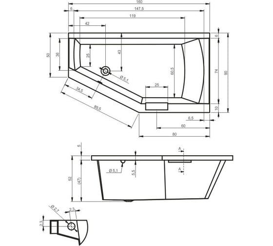 Акриловая ванна RIHO GETA 160 L BA8700500000000