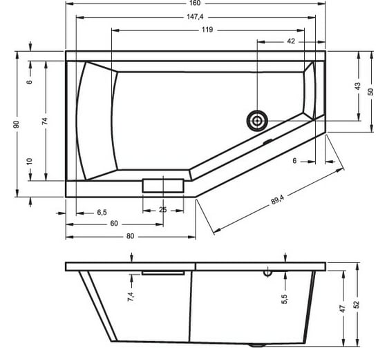 Акриловая ванна RIHO GETA 160 R B029001005