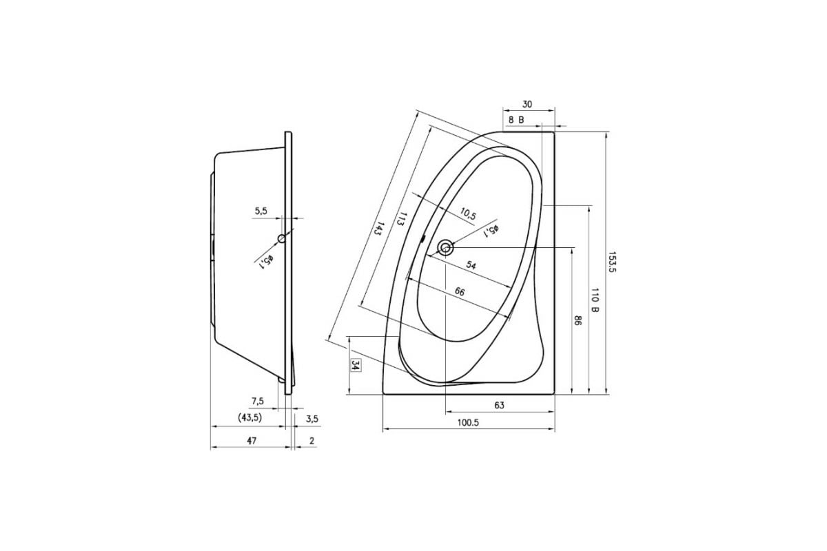 Акриловая ванна RIHO LYRA 153 L B022001005 - выгодная цена, отзывы ...