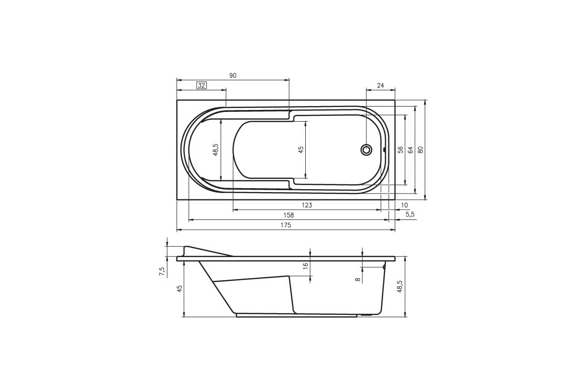 Акриловая ванна RIHO COLUMBIA 175 B003001005 - выгодная цена, отзывы ...