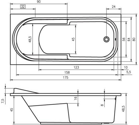 Акриловая ванна RIHO COLUMBIA 175 B003001005