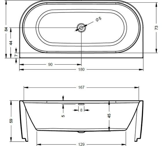 Акриловая ванна RIHO DESIRE WALL MOUNTED 184x84 LED B089002005