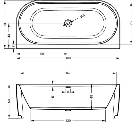 Акриловая ванна RIHO DESIRE WALL MOUNTED 184x84 B089001005