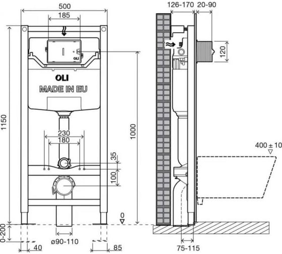 Инсталляция OLI 120 PLUS (500x1150x126), Hydroboost 878846