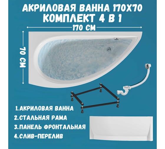 Ванна 1Marka PICCOLO 150x75 L Комплект Премиум 01пк1770лкп