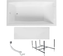 Ванна акриловая 1Marka AELITA 170x75 см, в наборе 4 в 1: прямоугольная ванна, фронтальная панель, усиленный металлический каркас, слив-перелив хром 01ае1775кп