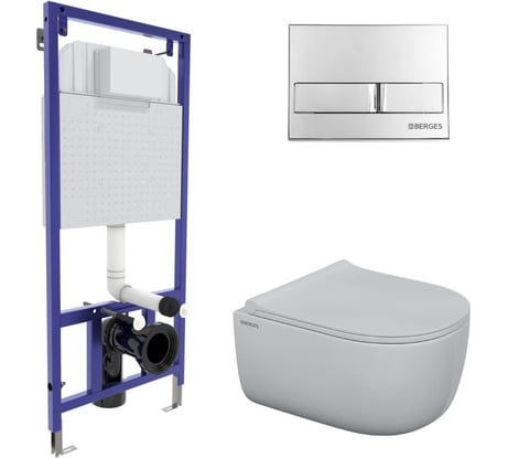 Комплект инсталляция Berges NOVUM, кнопка L3, унитаз EGO Rimless 047213