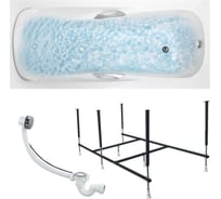 Ванна акриловая 1Marka CALYPSO 170x75 см, в наборе 3 в 1: прямоугольная ванна, усиленный металлический каркас, слив-перелив хром 01каи1775кс2+