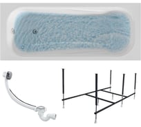 Ванна акриловая 1Marka CLASSIC 160x70 см, в наборе 3 в 1: прямоугольная ванна, усиленный металлический каркас, слив-перелив хром 01кл1670Акс2+