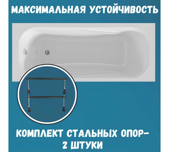 Ванна акриловая 1Marka CLASSIC 140x70 см, в наборе 4 в 1: прямоугольная ванна, фронтальная панель, металлические ножки, слив-перелив хром 01кл1470Акс1+
