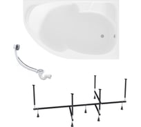 Ванна акриловая 1Marka DIANA 150x90 см, в наборе 3 в 1: асимметричная ванна, правый угол, усиленный металлический каркас, слив-перелив хром 01ди1590пкс2+