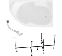 Ванна акриловая 1Marka DIANA 170x90 см, в наборе 3 в 1: асимметричная ванна, правый угол, усиленный металлический каркас, слив-перелив хром 01ди179ркс2+