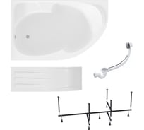 Ванна акриловая 1Marka DIANA 150x90 см, в наборе 4 в 1: асимметричная ванна, левый угол, усиленный металлический каркас, фронтальная панель, слив-перелив хром 01ди1590лкп