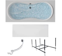 Ванна акриловая 1Marka DINAMIKA 180x80 см, в наборе 4 в 1: прямоугольная ванна, фронтальная панель, усиленный металлический каркас, слив-перелив хром 01ди1880кп