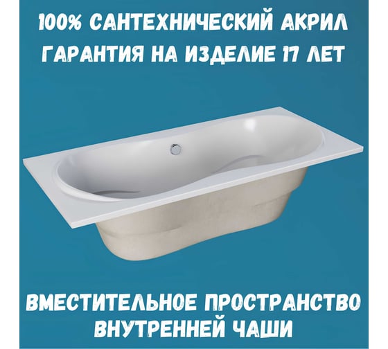 Ванна акриловая 1Marka DINAMIKA 180x80 см, в наборе 3 в 1: прямоугольная ванна, усиленный металлический каркас, слив-перелив хром 01ди1880кс2+