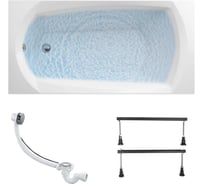 Ванна акриловая 1Marka ELEGANCE 140x70 см, в наборе 3 в 1: прямоугольная ванна, металлические ножки, слив-перелив хром 01эл1470кс1